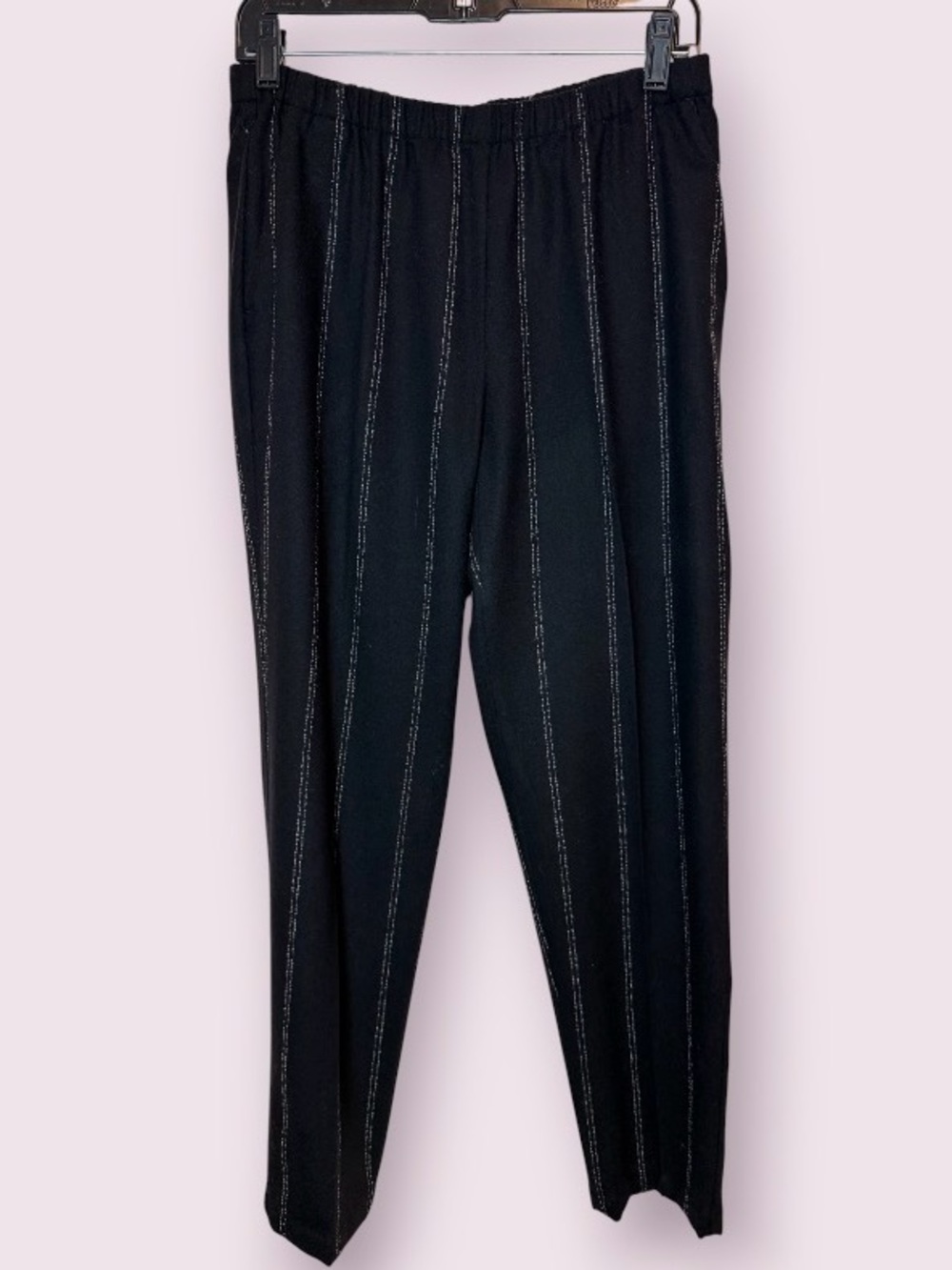 Eileen Fisher Broken Pinstripe Tapered Ankle Pants Black & White Size XS